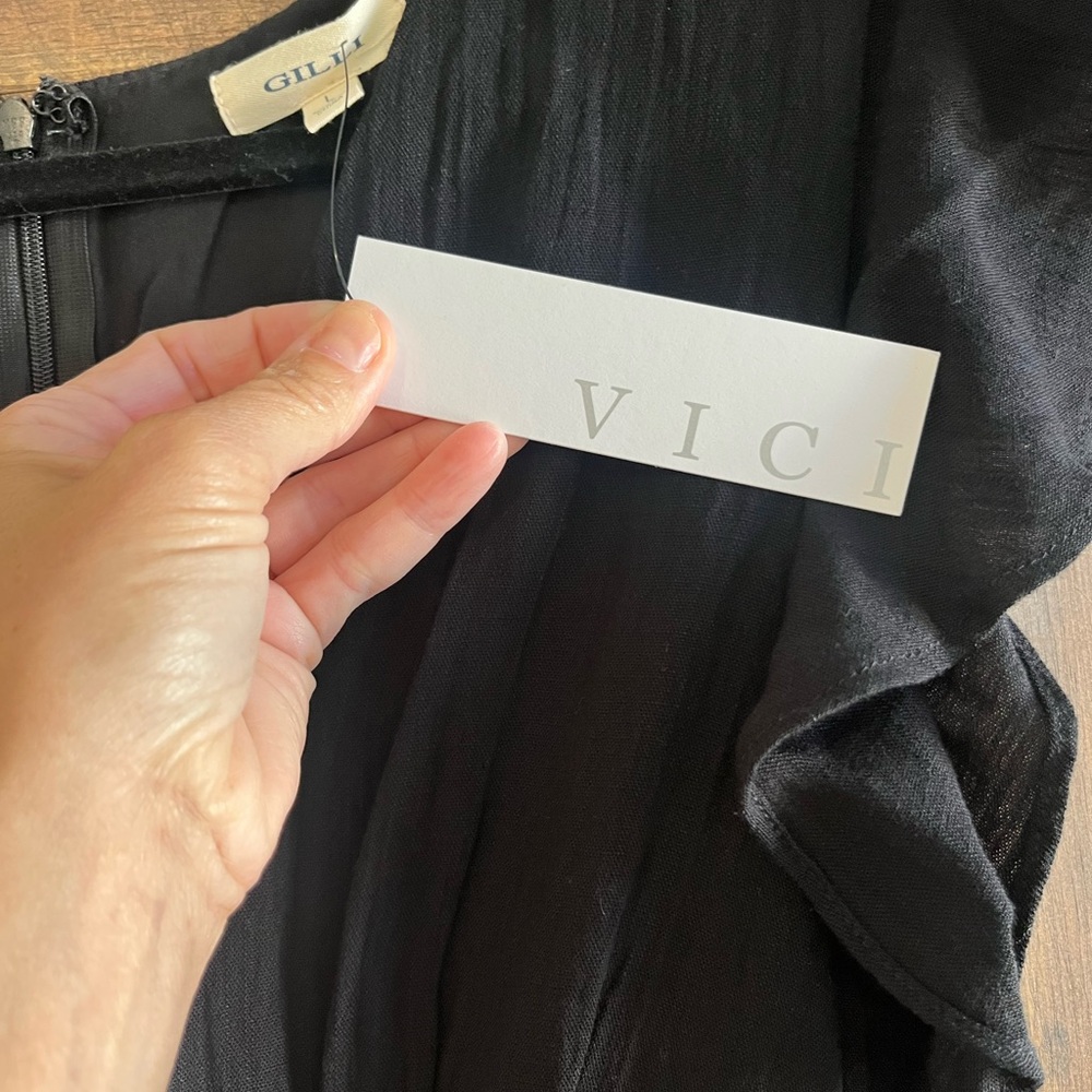 Vici Black Button-Front Midi Dress with Pockets - Picture 3 of 3